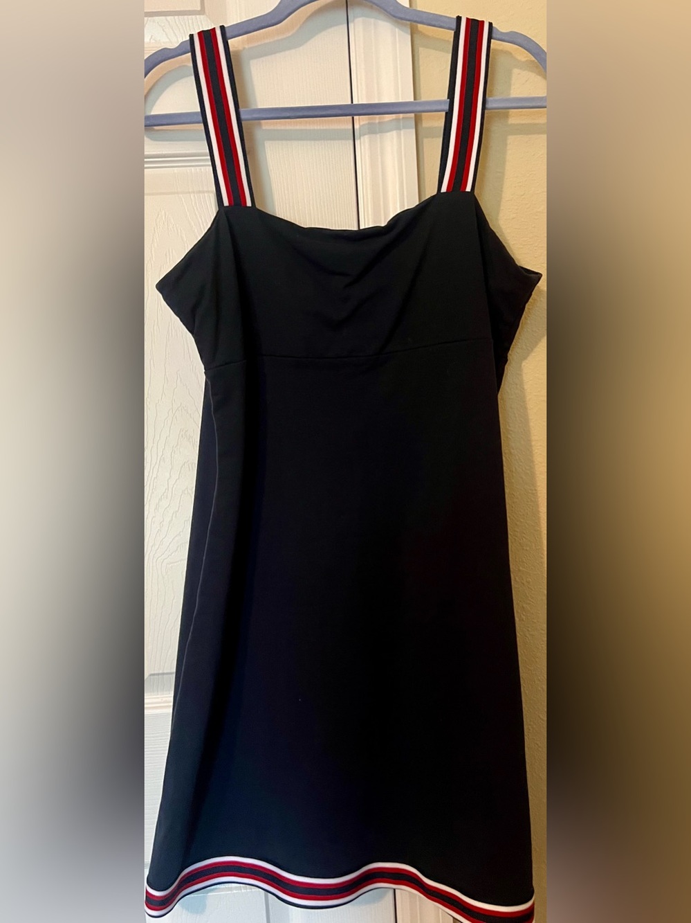 Tommy Hilfiger Black Dress with Red-White-Blue Striped Straps